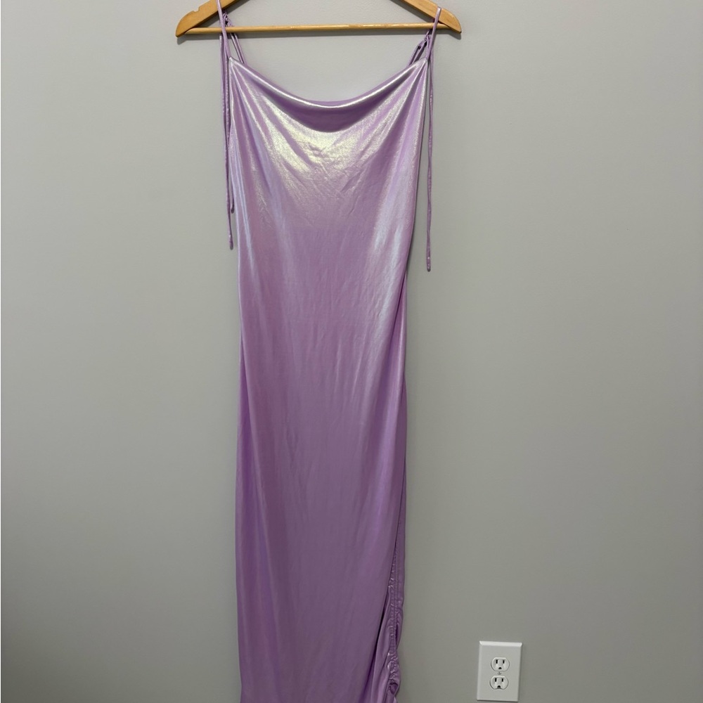 Akira Lilac Satin Iridescent Slip Cowl Neckline
Spaghetti Strap Dress